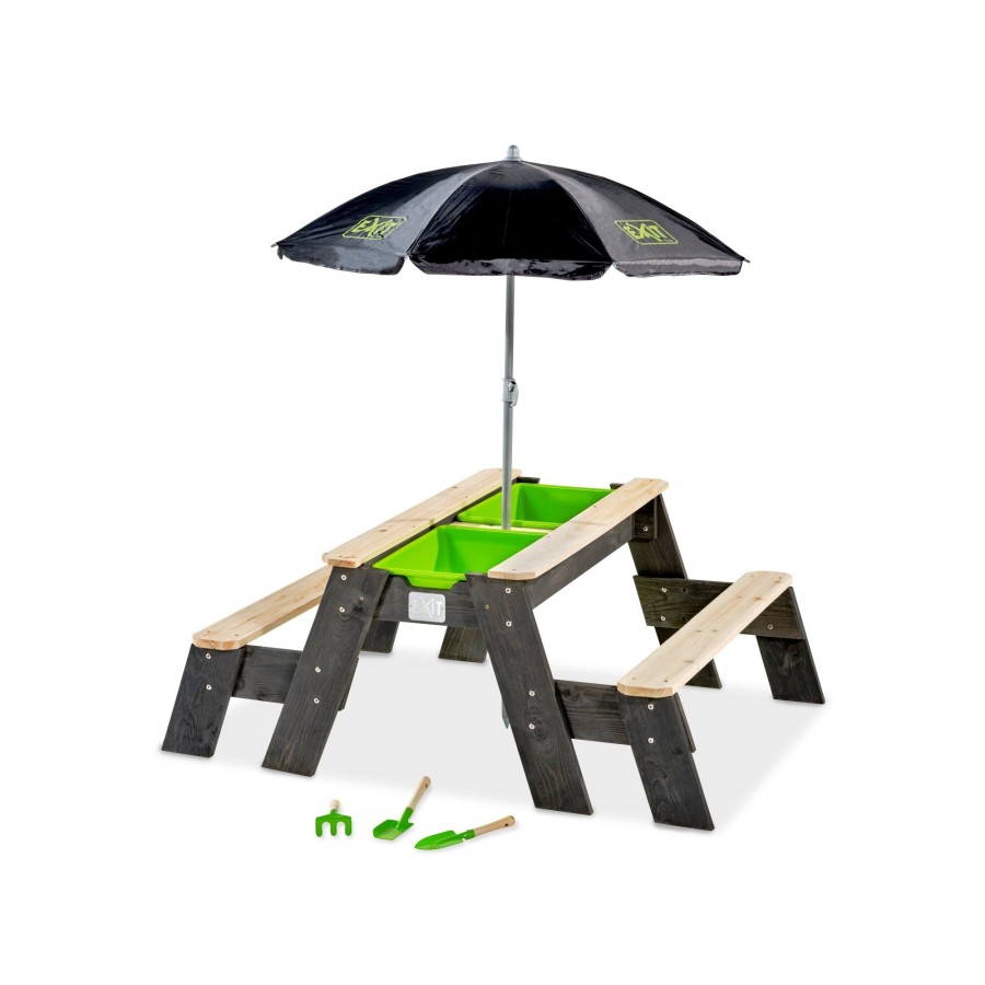 Zand- & Waterspeelgoed EXIT Toys | Exit Aksent Zand-, Water- En Picknicktafel (2 Bankjes) Met Parasol En Tuingereedschap