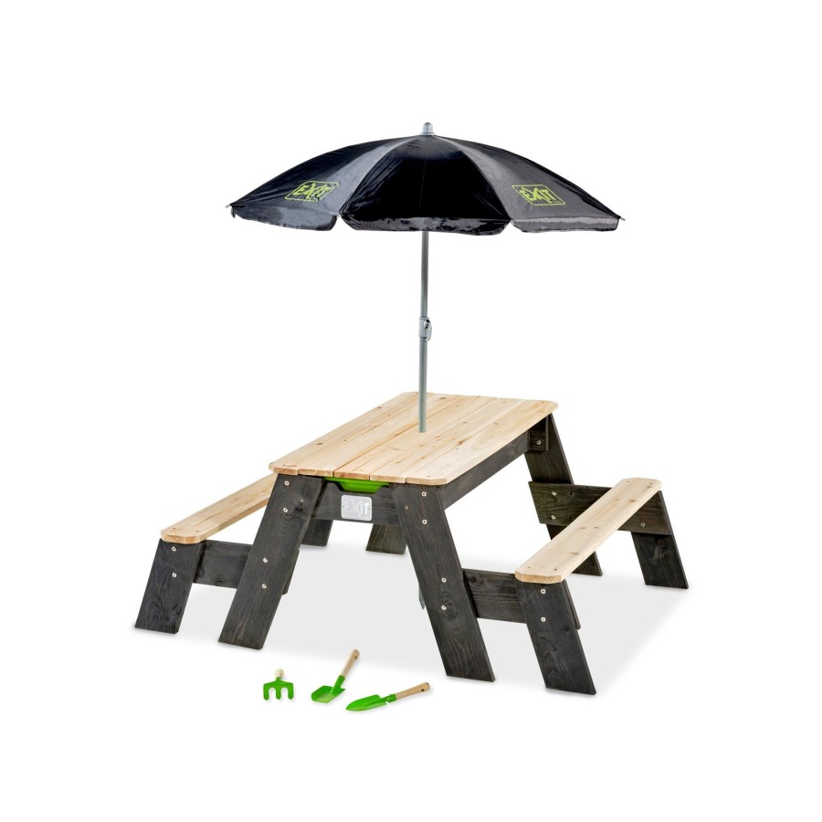 Zand- & Waterspeelgoed EXIT Toys | Exit Aksent Zand-, Water- En Picknicktafel (2 Bankjes) Met Parasol En Tuingereedschap