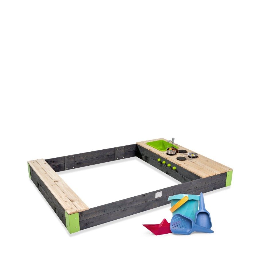 Zand- & Waterspeelgoed EXIT Toys | Exit Aksent Houten Zandbak 200X140 Met Zsilt Speelset