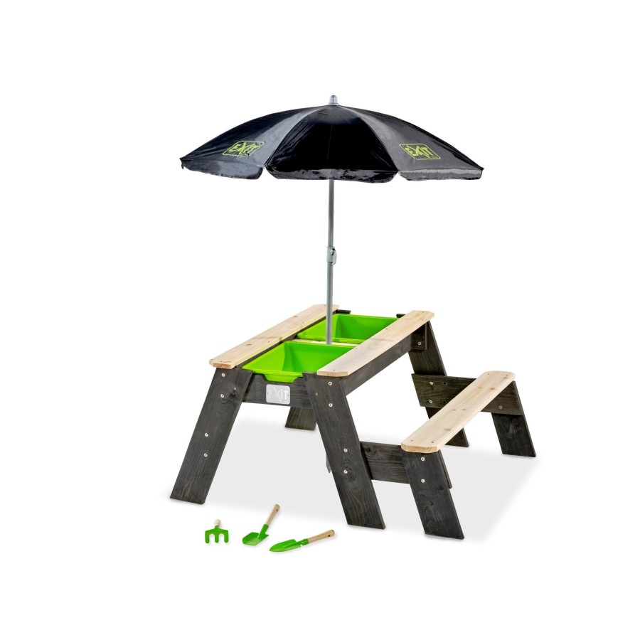 Zand- & Waterspeelgoed EXIT Toys | Exit Aksent Zand-, Water- En Picknicktafel (1 Bankje) Met Parasol En Tuingereedschap