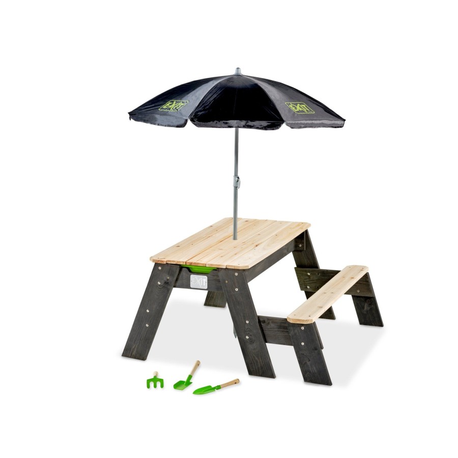 Zand- & Waterspeelgoed EXIT Toys | Exit Aksent Zand-, Water- En Picknicktafel (1 Bankje) Met Parasol En Tuingereedschap